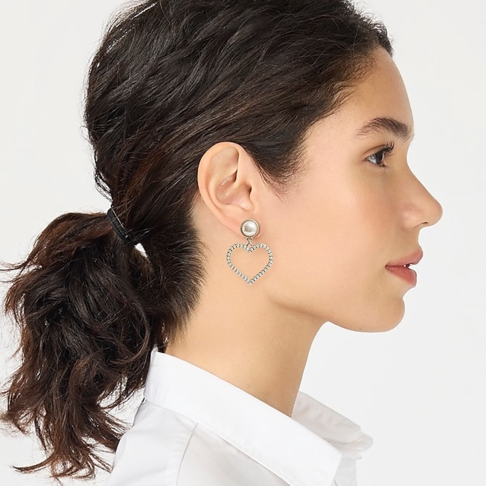 J Crew Pearl Silver Heart Statement Earrings